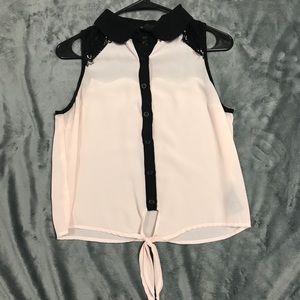 Blush and black lace tank/blouse